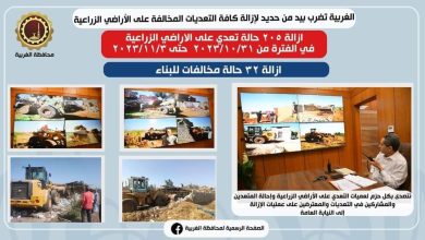 محافظة الغربية تضرب بيد من حديد لإزالة كافة التعديات المخالفة على الأراضي الزراعية